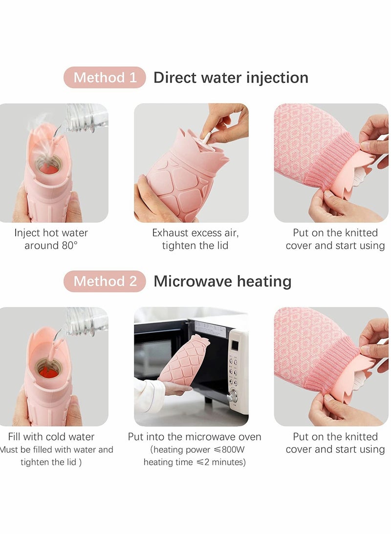 SYOSI Hot Water Bottle Bag with Knit Cover for Microwave Heating Silicone, Hot  Cold Therapies Back Pain   Gift for g ir lf rie n d, Mather, Valen tine's Day, Gift Exchange Party Pink   Long2 - Image 4