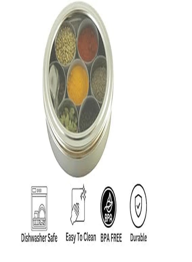 SHIFA CRAFT Stainless Steel Masala Container for Kitchen Storage - Spice Organizer Box/Dabba With 7 Container and Small Spoon (Grey) - Image 3