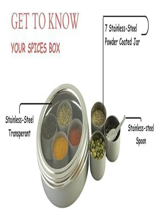 SHIFA CRAFT Stainless Steel Masala Container for Kitchen Storage - Spice Organizer Box/Dabba With 7 Container and Small Spoon (Grey) - Image 5