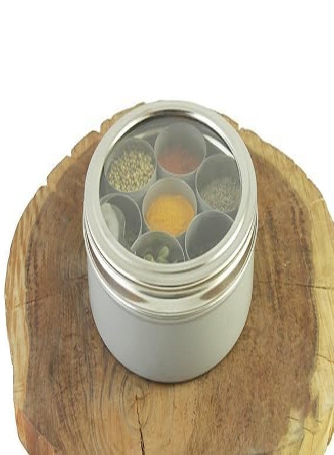 SHIFA CRAFT Stainless Steel Masala Container for Kitchen Storage - Spice Organizer Box/Dabba With 7 Container and Small Spoon (Grey) - Image 2