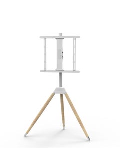 FlashHawk Tripod TV Stand with 180° Swivel & Tilt | Steel & Beech Wood Design | Height Adjustable for 32-65" Screens | Safety Rope & Cable Management ​| 35 kg Capacity White  - Image 1