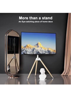 FlashHawk Tripod TV Stand with 180° Swivel & Tilt | Steel & Beech Wood Design | Height Adjustable for 32-65" Screens | Safety Rope & Cable Management ​| 35 kg Capacity White  - Image 3