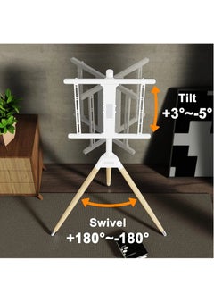 FlashHawk Tripod TV Stand with 180° Swivel & Tilt | Steel & Beech Wood Design | Height Adjustable for 32-65" Screens | Safety Rope & Cable Management ​| 35 kg Capacity White  - Image 4