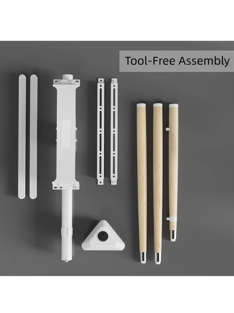 FlashHawk Tripod TV Stand with 180° Swivel & Tilt | Steel & Beech Wood Design | Height Adjustable for 32-65" Screens | Safety Rope & Cable Management ​| 35 kg Capacity White - Image 4