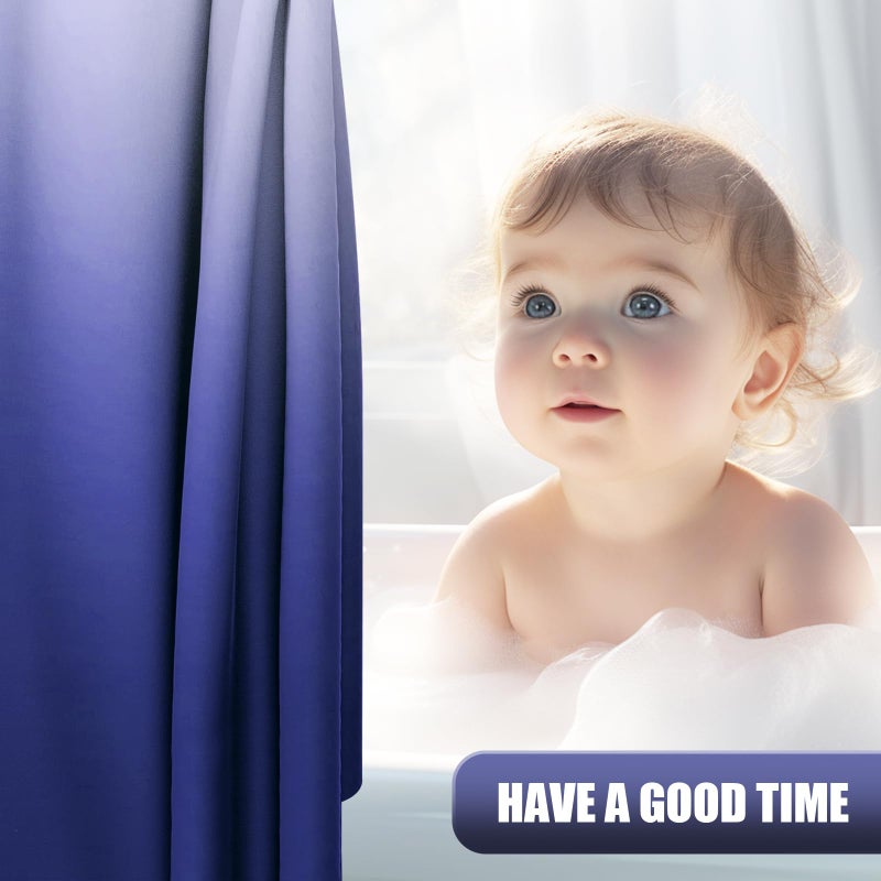 OLANLY Luxury Navy and White Ombre Shower Curtain Sets with 12 Hooks  Waterproof and Washable Decorative Shower Curtains for Bathroom  72x72 Inches - Image 3