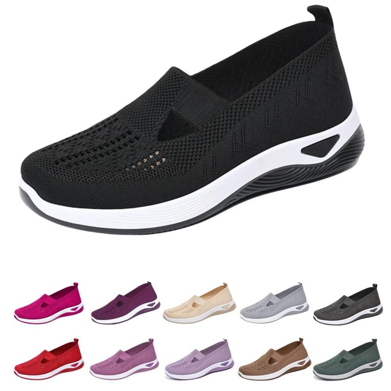 EURO JOY Orthopedic Walking Shoes for Women,2025 New Orthowalkway Womens Shoes,Woven Orthopedic Breathable Walking Sneaker Non-Slip Arch Support Slip on Shoes Black 41 - Image 1