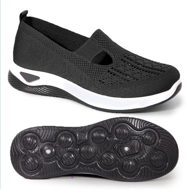 EURO JOY Orthopedic Walking Shoes for Women,2025 New Orthowalkway Womens Shoes,Woven Orthopedic Breathable Walking Sneaker Non-Slip Arch Support Slip on Shoes Black 41 - Image 4
