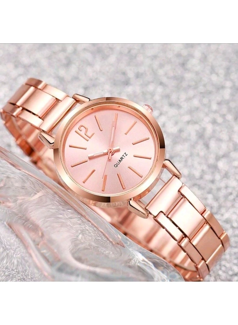 شي إن SHEIN 1pc Round Pointer Quartz Watch & 1pc Bracelet (Rose Gold) - Image 5