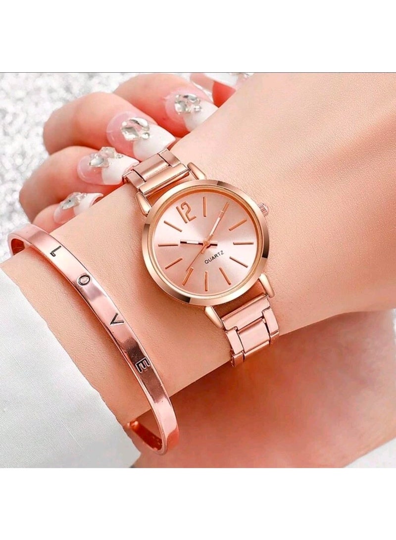 شي إن SHEIN 1pc Round Pointer Quartz Watch & 1pc Bracelet (Rose Gold) - Image 2