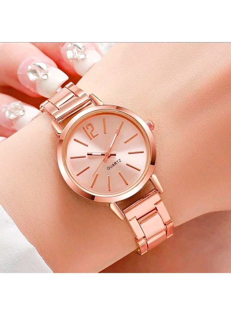 شي إن SHEIN 1pc Round Pointer Quartz Watch & 1pc Bracelet (Rose Gold) - Image 3