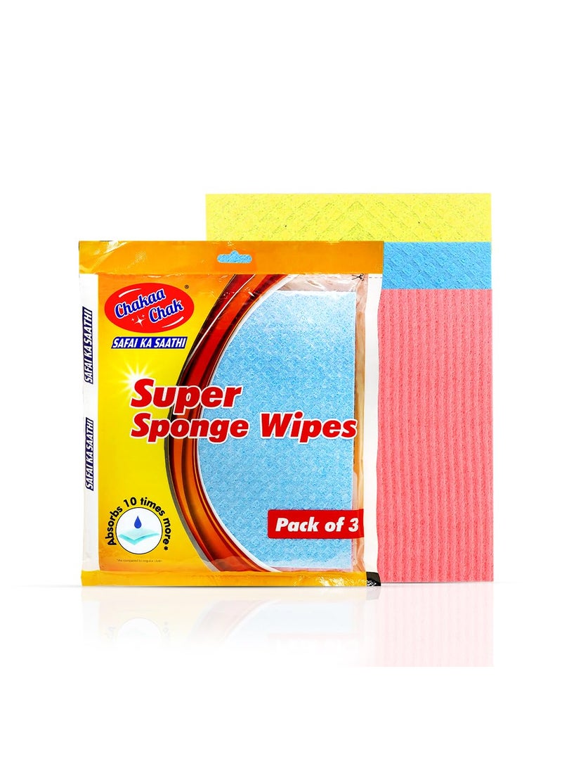 Chakaa chak Chakaachak Super Sponge Wipes for Cleaning Glass Kitchen Slab Metal Surface Appliances Pack of 3 Kitchen Needs Reusable Multicolour Cleaning Cloth for Kitchen  - Image 1