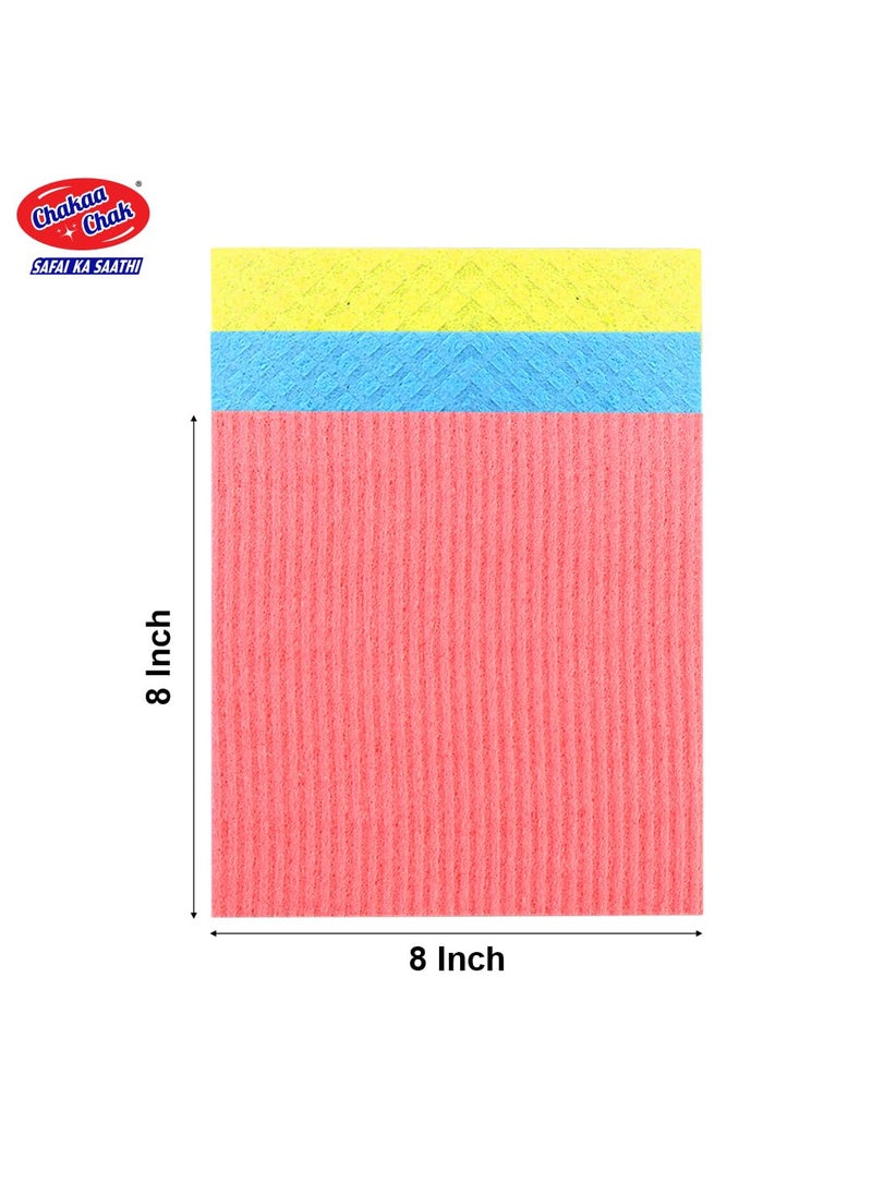 Chakaa chak Chakaachak Super Sponge Wipes for Cleaning Glass Kitchen Slab Metal Surface Appliances Pack of 3 Kitchen Needs Reusable Multicolour Cleaning Cloth for Kitchen  - Image 3