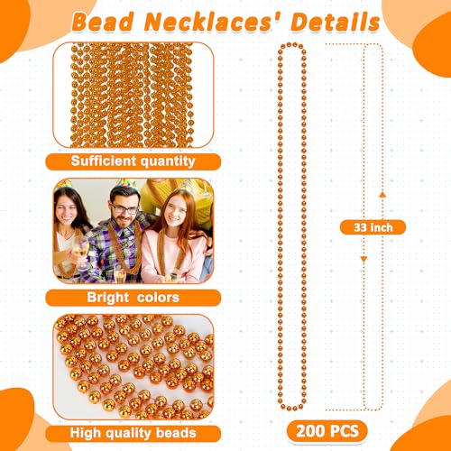 Huskein Beaded Necklace 200 PCS 33 Orange Mardi Gras Beads Mardi Gras Accessories Costume Bead Necklace Bulk Party Parade Beads for Wedding Birthday Halloween Party Supplies - Image 5