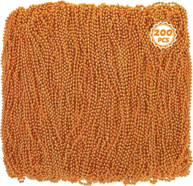 Huskein Beaded Necklace 200 PCS 33 Orange Mardi Gras Beads Mardi Gras Accessories Costume Bead Necklace Bulk Party Parade Beads for Wedding Birthday Halloween Party Supplies - Image 3