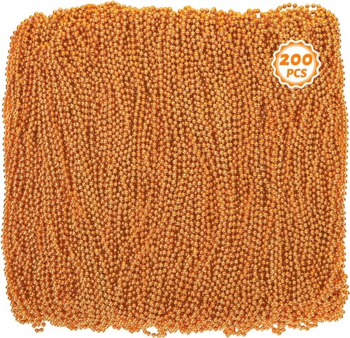 Huskein Beaded Necklace 200 PCS 33 Orange Mardi Gras Beads Mardi Gras Accessories Costume Bead Necklace Bulk Party Parade Beads for Wedding Birthday Halloween Party Supplies - Image 1