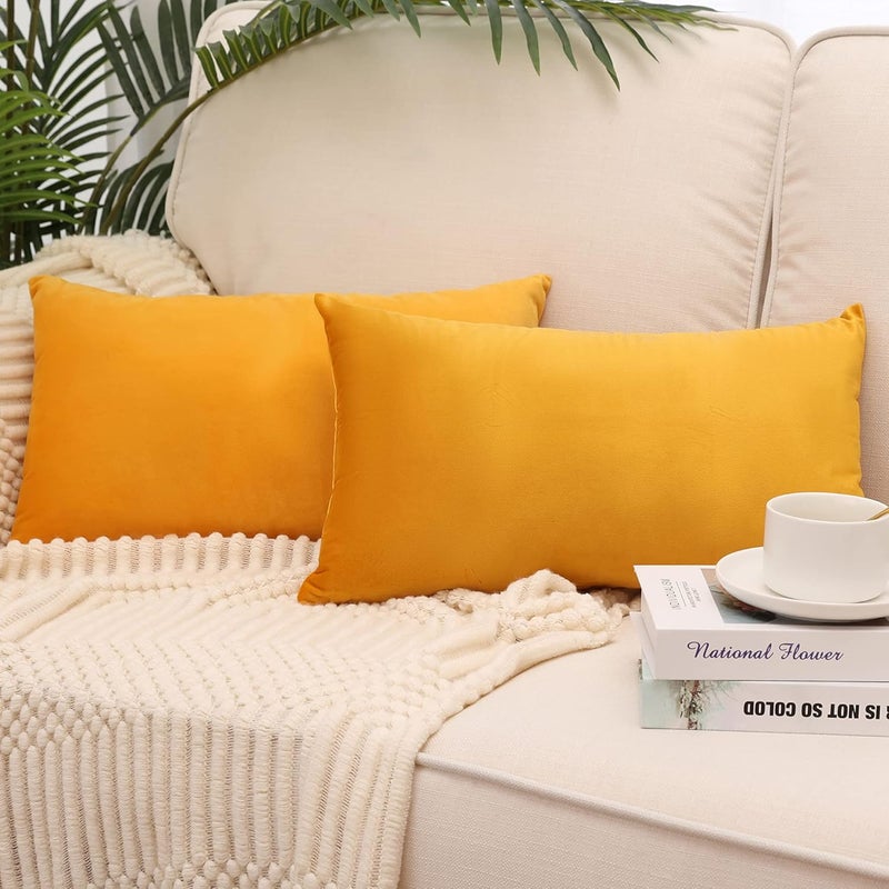 MZPSO Pack of 2, Velvet Super Soft Solid Decorative Square Throw Pillow Covers Set Cushion Case for Sofa Bedroom Car 12 x 20 Inch 30 x 50 cm Gold - Image 1