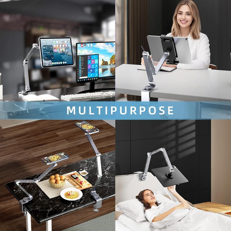 KASTWAVE Tablet Stand for Desk, iPad Desk Mount, Magnetic Desktop Holder with 360° Adjustable Rotatable Arm, Foldable Phone Holder Stands for 4.7-15.6" Screen, Suitable for Tablets and Phones (Grey) - Image 2