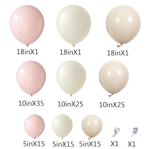 UAEYW Boho Dusty Pink Balloon Arch Garland Kit 135Pcs Neutral Pink White Sand Ivory Nude Balloons for Girls Baby Shower Birthday Wedding Gender Reveal Party Decorations - Image 2
