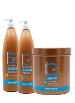 zero35 Hair Care Set With Keratin And Protein Consisting Of Shampoo1000 ml Conditioner 1000 ml And Mask 1000 ml 