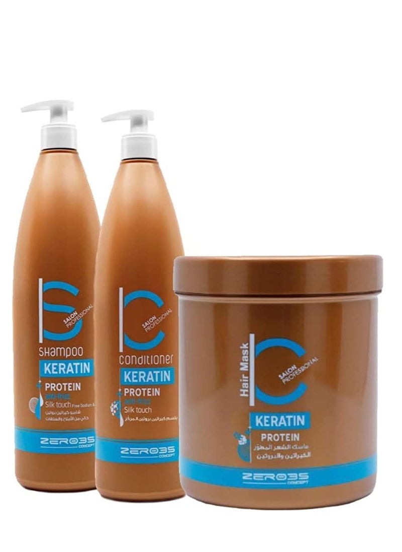 zero35 Hair Care Set With Keratin And Protein Consisting Of Shampoo1000 ml Conditioner 1000 ml And Mask 1000 ml 