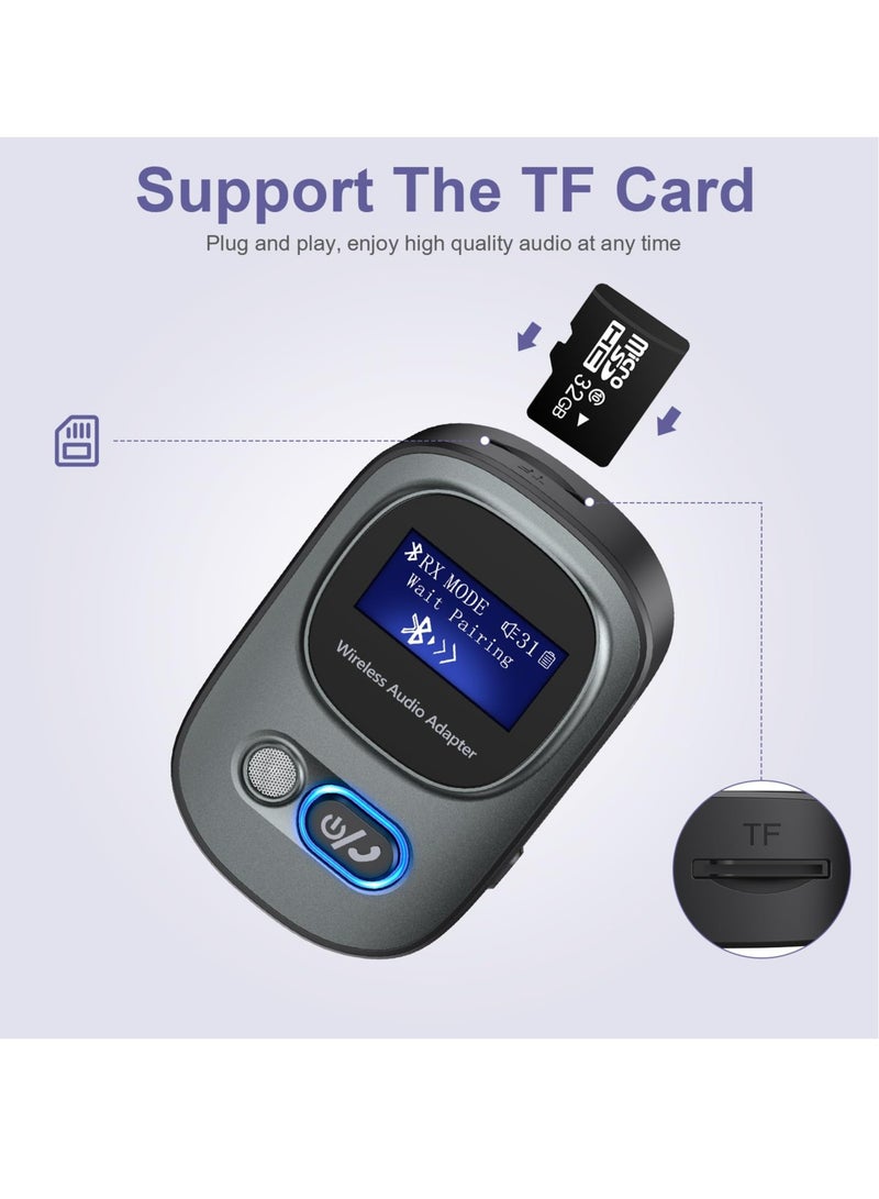 Excefore Bluetooth 5.3 Transmitter and Receiver, Bluetooth Adapter Audio with LED Display, Hand-Free Call 3.5mm Bluetooth Aux Adapter, Support TF Card, Volume Control, Navigation, for PC, TV, Home Audio - Image 5