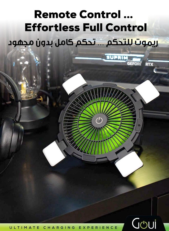 جوي مروحة فلو متعددة الوظائف 3 في 1 مع ضوء LED – بطارية 8000 ملي أمبير تعمل كباور بانك، مؤقت إيقاف تلقائي، مروحة بأربع سرعات، ضوء LED قابل للطي ومقبض قابل للطي، تحكم عن بُعد، مثالية للتخييم و السفر G-FANLIGHT متعدد الألوان - Image 5