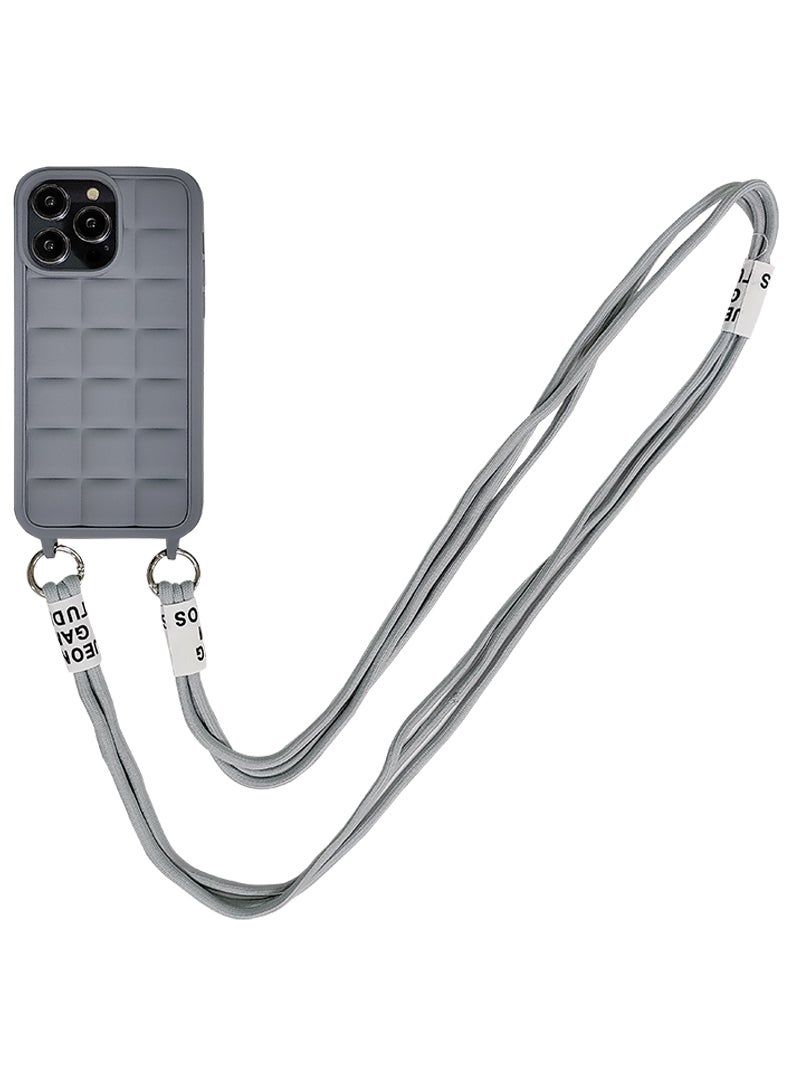 Theodor - Crossbody Cute Lanyard Strap Case For iPhone 15 Pro Max Necklace Cord Candy Silicone Soft Cover Grey - Image 1