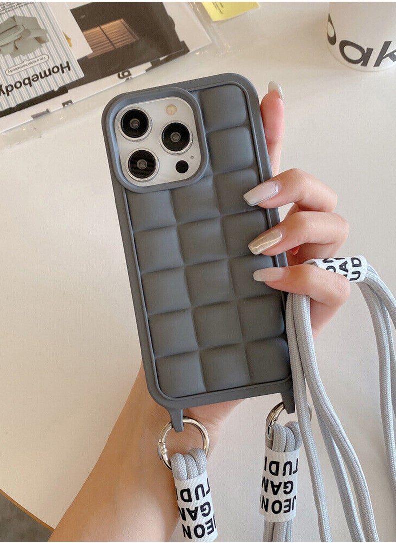 Theodor - Crossbody Cute Lanyard Strap Case For iPhone 15 Pro Max Necklace Cord Candy Silicone Soft Cover Grey - Image 1