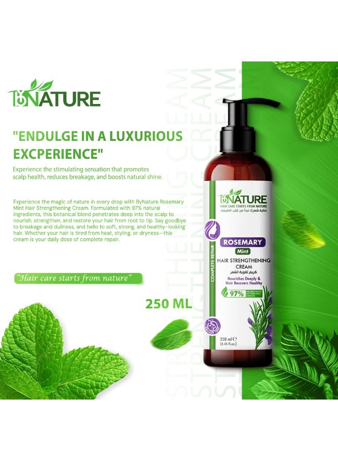 باي نيتشر كريم تقوية الشعر بإكليل الجبل والنعناع 250 مل – كريم مغذي لنمو الشعر وتقليل التقصف وترطيب الشعر الجاف التالف – تركيبة طبيعية غير دهنية - Image 3