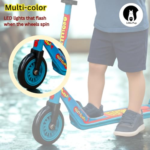 Little Pup Kids Scooter with LED Light Up Wheels, Foldable Design, Height Adjustable,Black and Blue, 2-Wheel Kick Scooter for Kids - Image 4