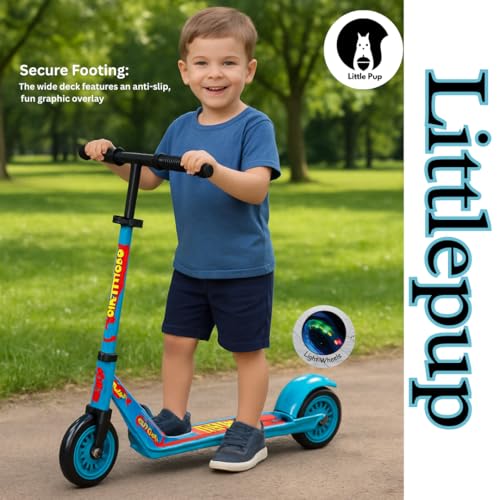 Little Pup Kids Scooter with LED Light Up Wheels, Foldable Design, Height Adjustable,Black and Blue, 2-Wheel Kick Scooter for Kids - Image 3