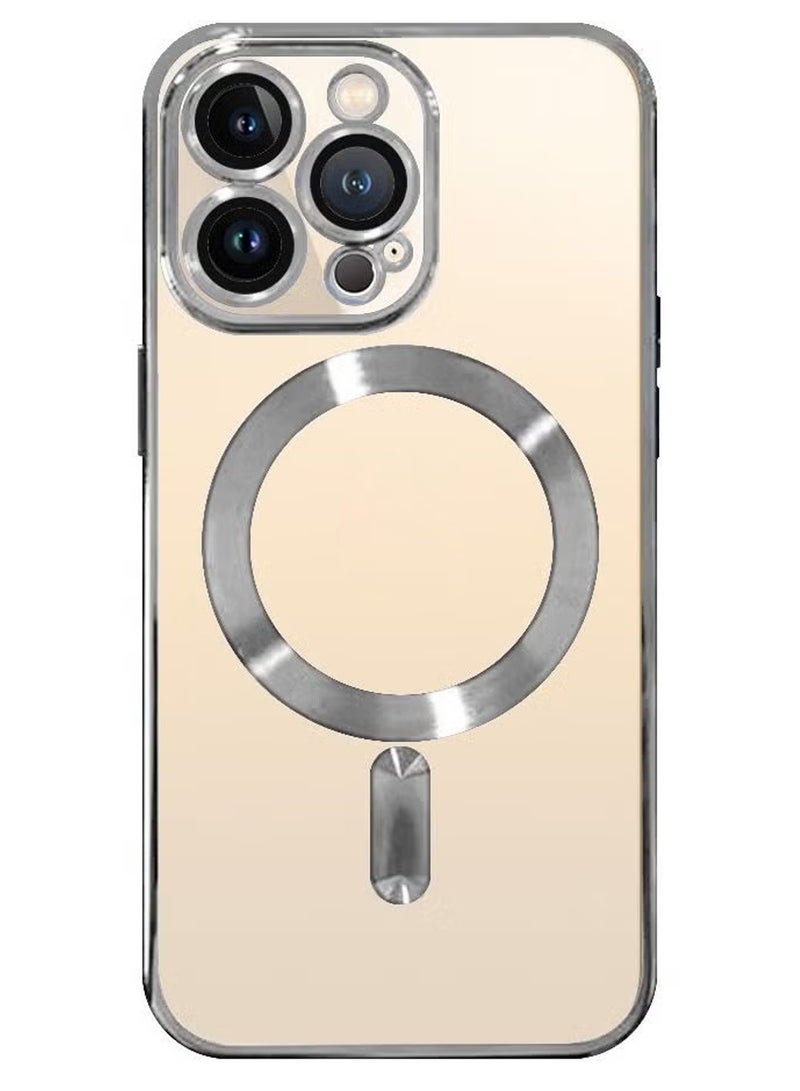 CATANES Electroplated Magnetic Suction Protective Case For Apple iPhone 15 Pro Max Silver - Image 1