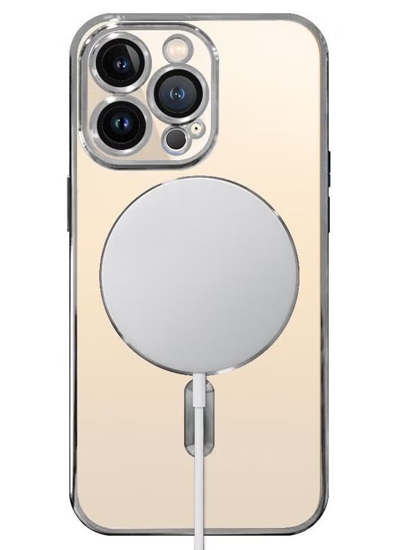 CATANES Electroplated Magnetic Suction Protective Case For Apple iPhone 15 Pro Max Silver - Image 2