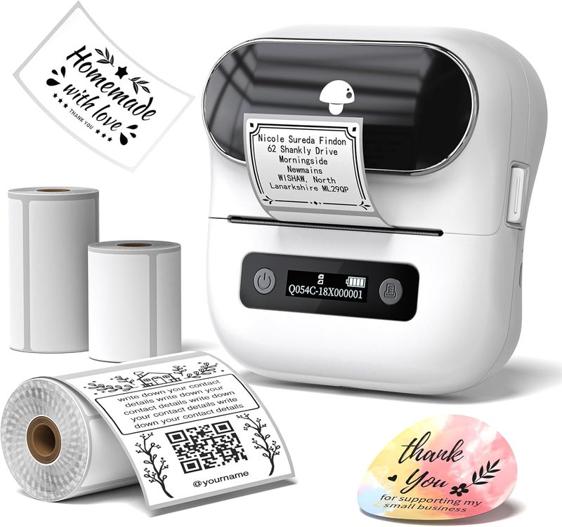 Label Maker, M220 thermal protable Printer with 3rolls, Bluetooth Label Printer for Address, Mailing,white - Image 1