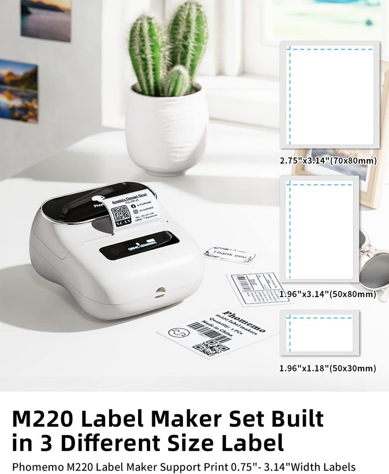 Label Maker, M220 thermal protable Printer with 3rolls, Bluetooth Label Printer for Address, Mailing,white - Image 2