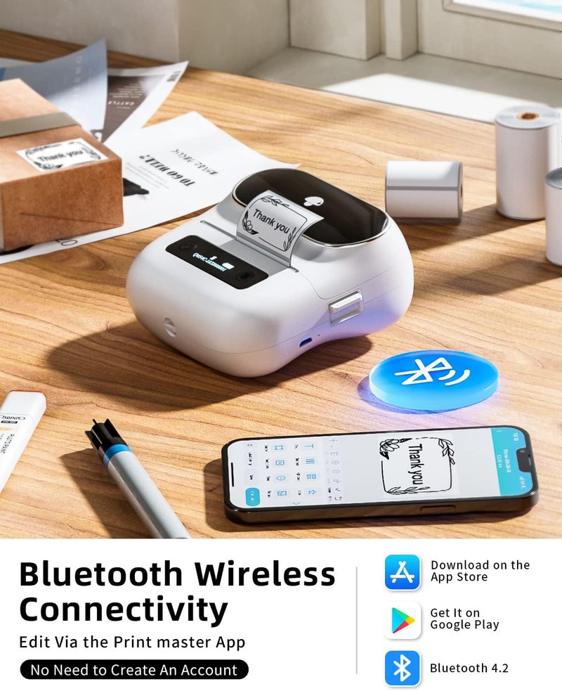 Label Maker, M220 thermal protable Printer with 3rolls, Bluetooth Label Printer for Address, Mailing,white - Image 3