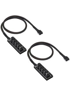 2PCS PWM Fan Hub for PC CPU Cooling, 4 PIN/3PIN Fan Power Cable Hub Splitter Sleeved PWM Case Fan Splitter with Sleeved Cable for Desktop Computer Cooler Case Fans 1 to 5 Way (15.7 Inch)