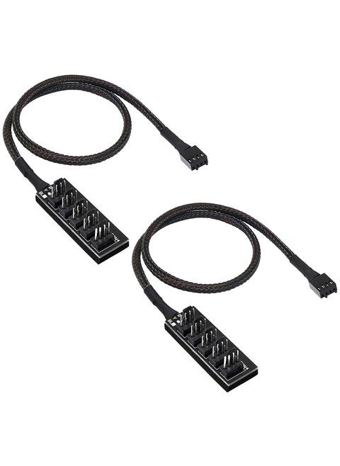 2PCS PWM Fan Hub for PC CPU Cooling, 4 PIN/3PIN Fan Power Cable Hub Splitter Sleeved PWM Case Fan Splitter with Sleeved Cable for Desktop Computer Cooler Case Fans 1 to 5 Way (15.7 Inch)