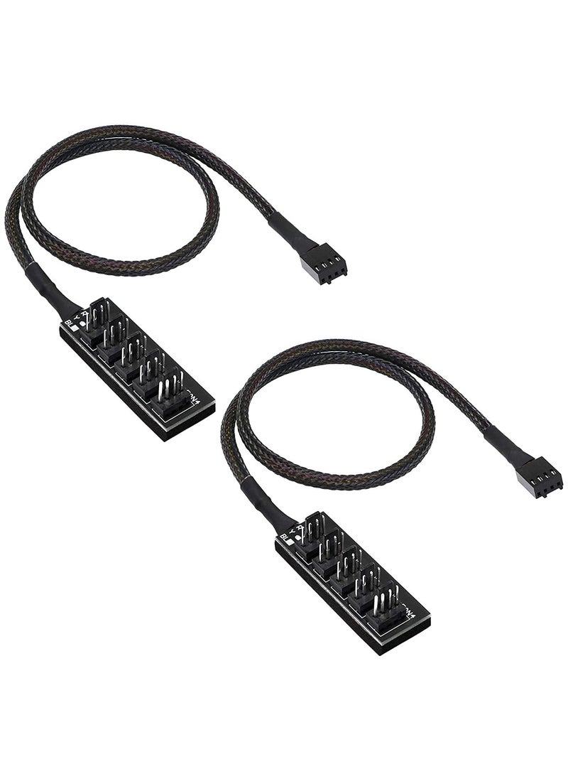 SYOSI - 2PCS PWM Fan Hub for PC CPU Cooling, 4 PIN/3PIN Fan Power Cable Hub Splitter Sleeved PWM Case Fan Splitter with Sleeved Cable for Desktop Computer Cooler Case Fans 1 to 5 Way (15.7 Inch) - Image 1