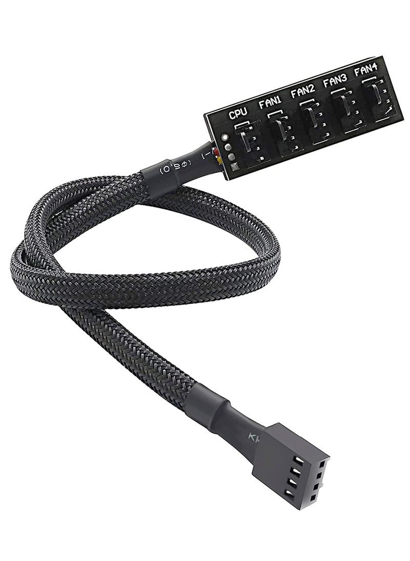 SYOSI - 2PCS PWM Fan Hub for PC CPU Cooling, 4 PIN/3PIN Fan Power Cable Hub Splitter Sleeved PWM Case Fan Splitter with Sleeved Cable for Desktop Computer Cooler Case Fans 1 to 5 Way (15.7 Inch) - Image 1