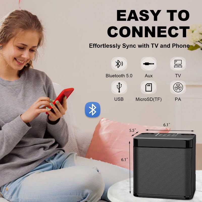 Karaoke Machine: Black 15.5*13.7*15.7Cm Ultra-Long Battery Life Portable Karaoke - High-Quality Sound Bluetooth Karaoke Speaker for Home Parties Outdoor Gatherings Music Lovers
