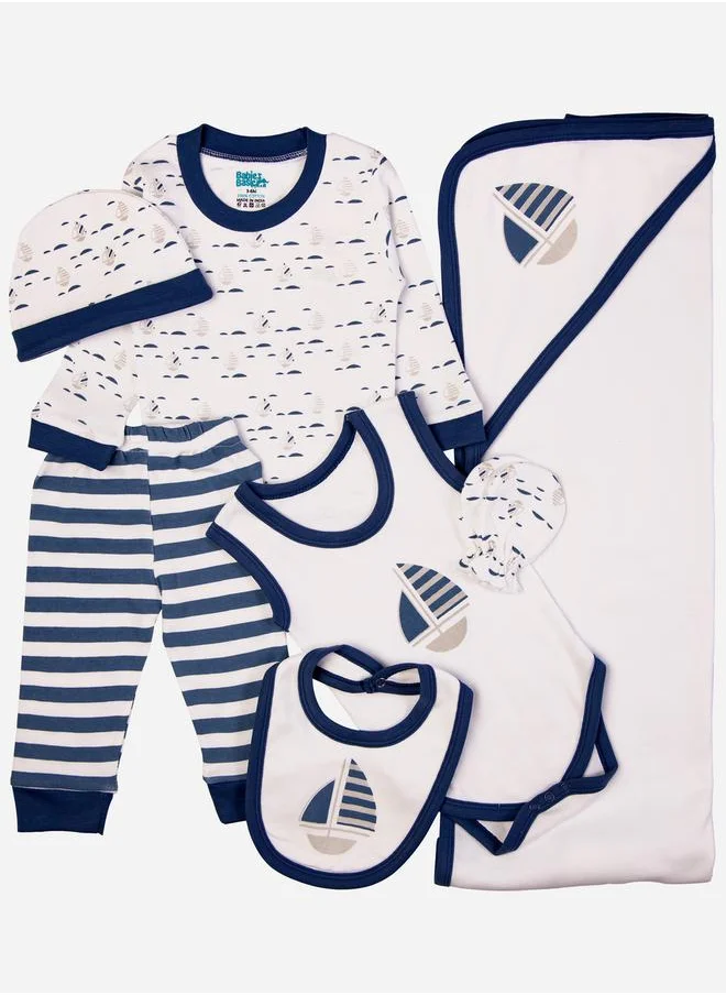 Babies Basic Pack of 7 - Cotton Bodysuit, Top, Pants, Bib, Blanket, Mitten and Cap