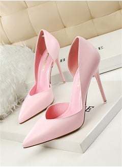 BIGTREE 10.5cm Fashion Simple Slimming Women's Shoes Slim Heels Super High Shallow Mouth Pointed Hollowed Out Single Shoes Pink  - Image 1