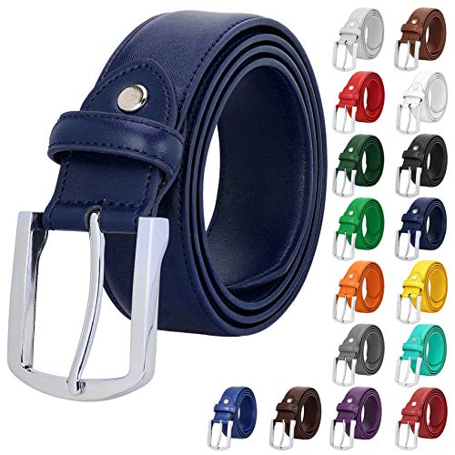 Falari Men Genuine Leather Casual Dress Belt With Single Prong Buckle 9028-NVY-32 - Image 1
