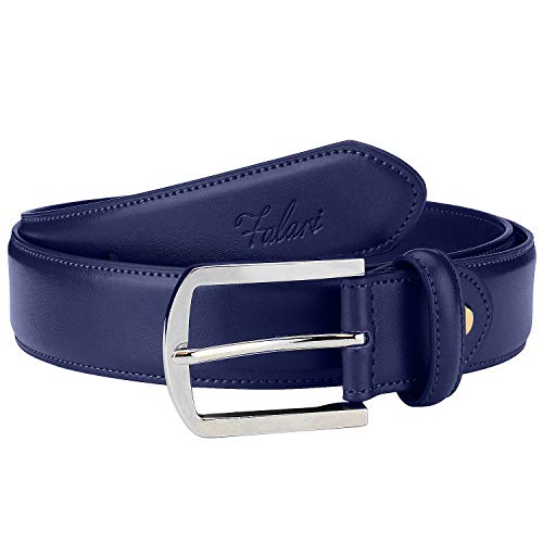 Falari Men Genuine Leather Casual Dress Belt With Single Prong Buckle 9028-NVY-32 - Image 2