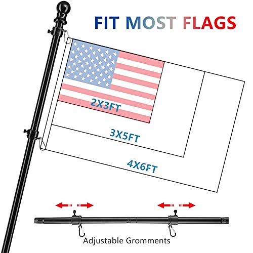 Barcetine American Flag Poles for Outside House - 5ft Tangle Free Flag Pole for House with Holder Bracket,Residential Flagpole Kit for Outdoor Porch Garage - Black - Image 4