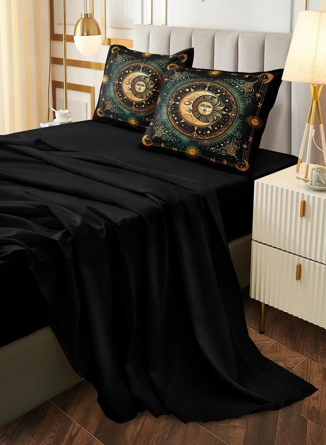 Herside Sun and Moon Bed in a Bag Black Psychedelic Celestial Bedding Comforter Set Queen Size,Bohemian Bedding Galaxy Comforter Set for Boys Girls Women,Gothic Mystic Witchy Bedding for Room Decor - Image 4