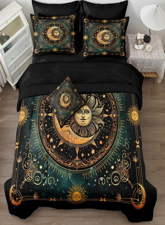 Herside Sun and Moon Bed in a Bag Black Psychedelic Celestial Bedding Comforter Set Queen Size,Bohemian Bedding Galaxy Comforter Set for Boys Girls Women,Gothic Mystic Witchy Bedding for Room Decor - Image 2