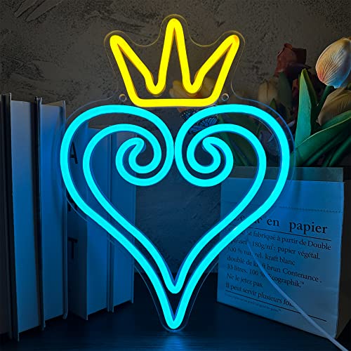 Manimo LED Kingdom and Hearts Neon Signs for Wall Decor, Anime Neon Sign, Neon Game Room Setup, USB Powered for Man Cave Game Home Party Bedroom Room Teenager Gamer Birthday Gifts(9.8 * 13in) - Image 1
