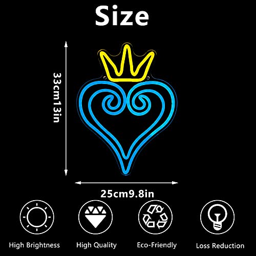 Manimo LED Kingdom and Hearts Neon Signs for Wall Decor, Anime Neon Sign, Neon Game Room Setup, USB Powered for Man Cave Game Home Party Bedroom Room Teenager Gamer Birthday Gifts(9.8 * 13in) - Image 5